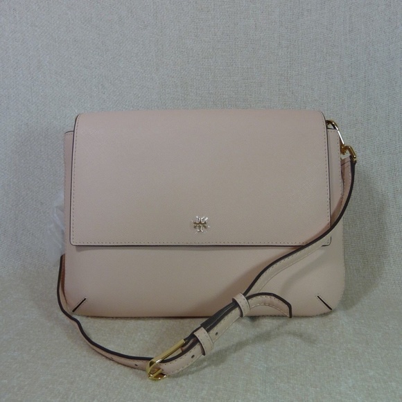 Tory Burch Pale Apricot Robinson Saffiano Combo Messenger Crossbody Bag